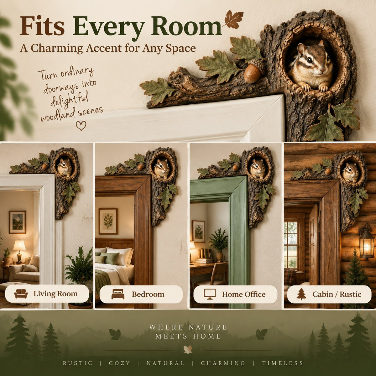 ⏰LAST DAY 49% OFF 🐿️ 3D Chipmunk Tree Hollow Door Topper | Woodland Animal Doorway Decor For Cozy Nature Homes