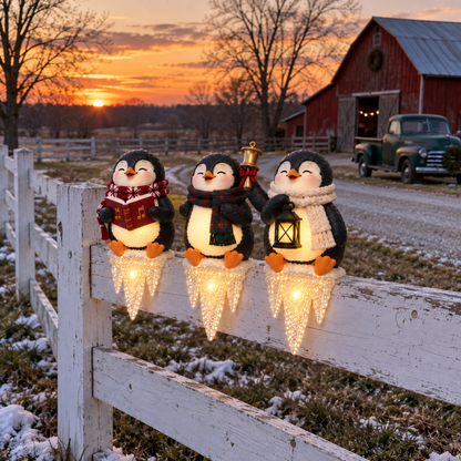 Lighted Penguin Icicle Window Ledge Set