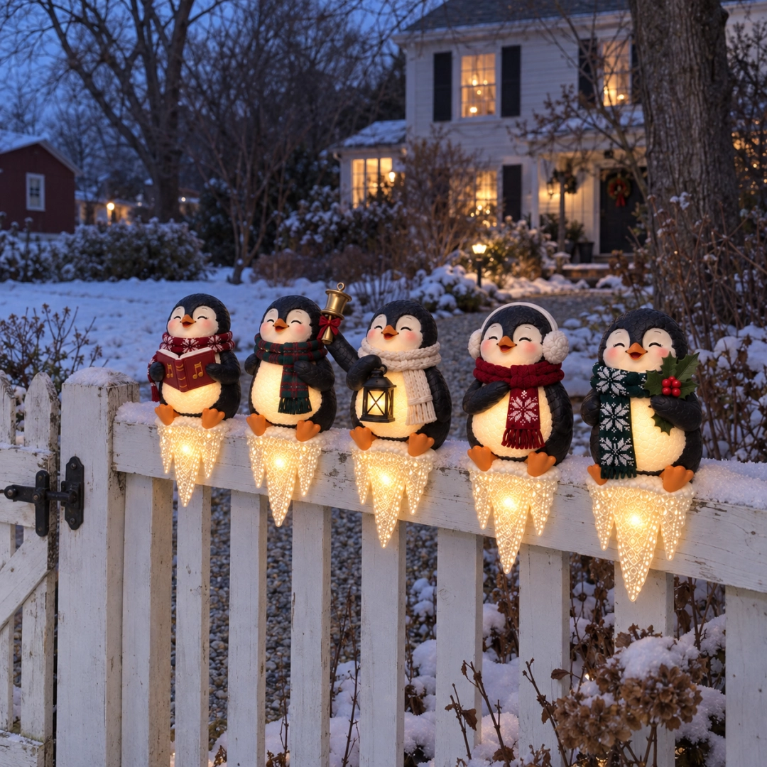 Lighted Penguin Icicle Window Ledge Set
