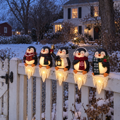 Lighted Penguin Icicle Window Ledge Set