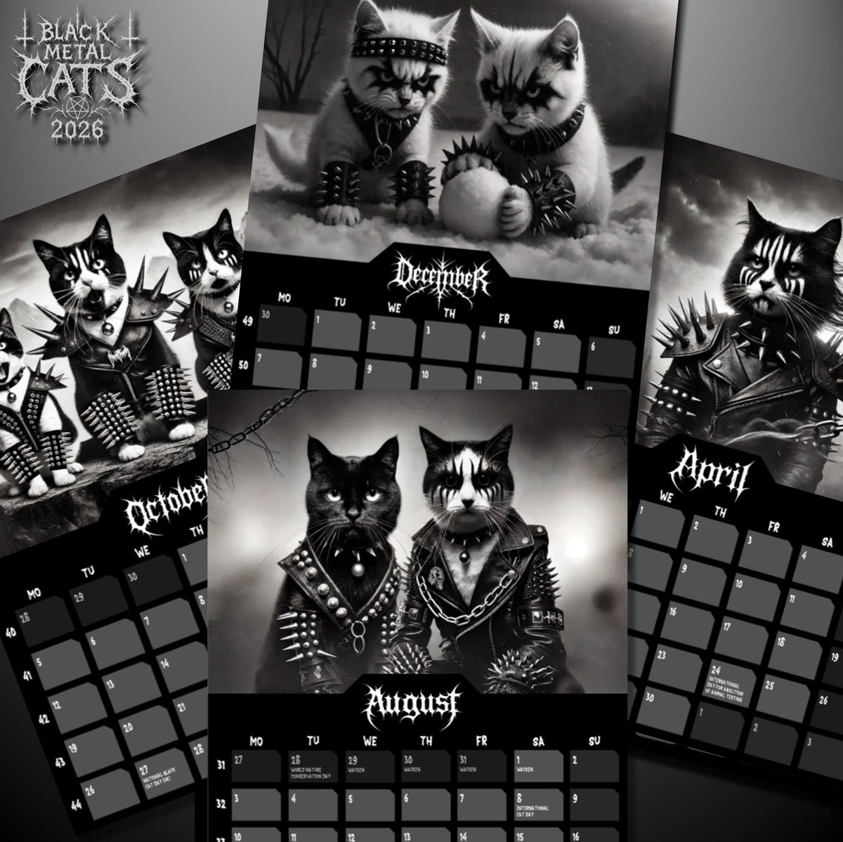 Black Metal Cats 2026 - Wall Calendar 2026
