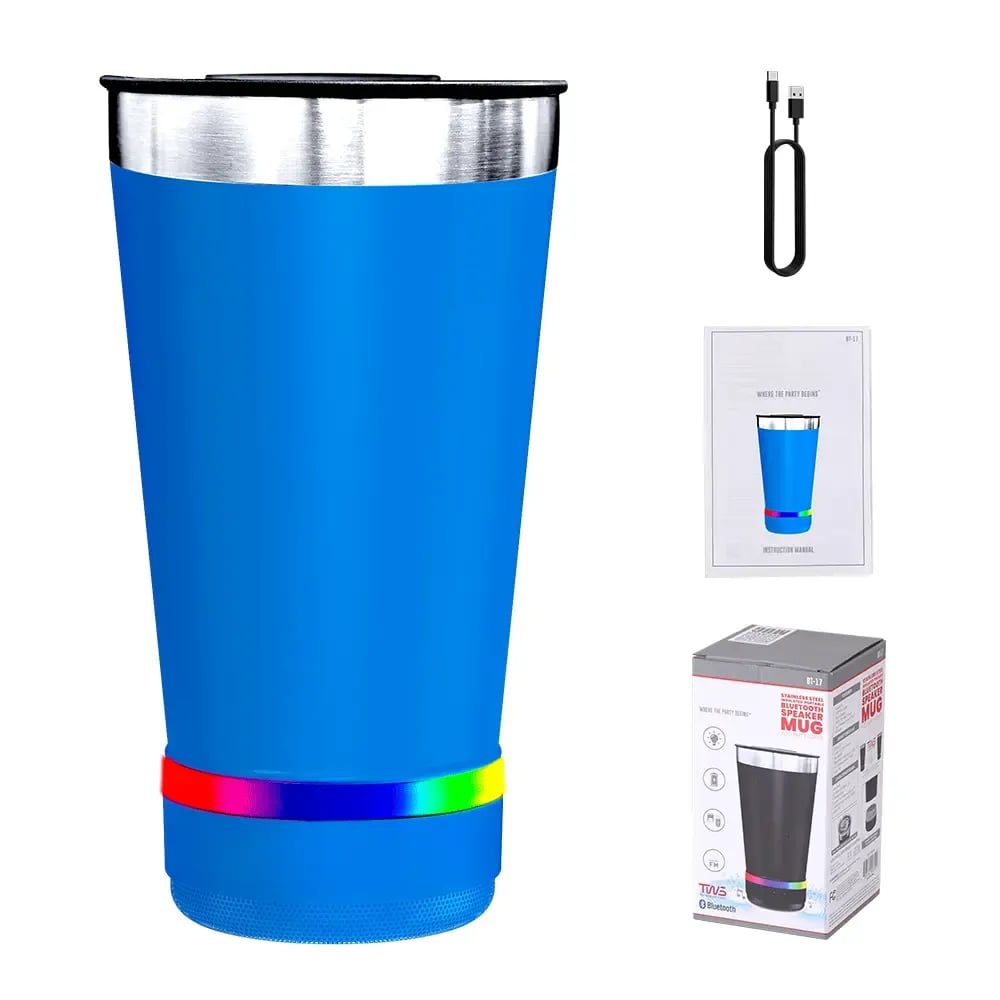 🔊 Stainless Steel Insulated Mug with Bluetooth Speaker – Rechargeable LED Light Cup for Music, Drinks & Outdoor Enjoyment