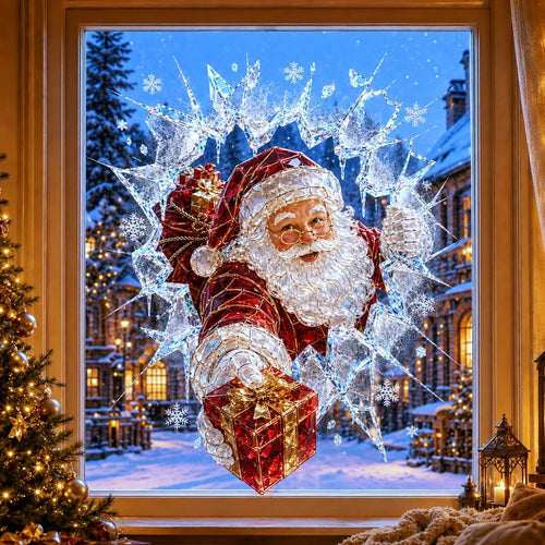 🔥Limited time 49% OFF -✨🎄Crystal Christmas Break-In Window Decal — 3D Shattered-Glass Holiday Window Decoration