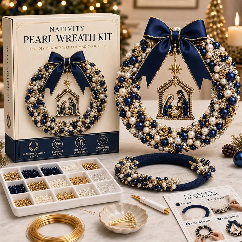 🎄✨ DIY Kit for a Christmas Wreath with Pearls – Handmade Christmas Door Decoration with Beads 💎🎀