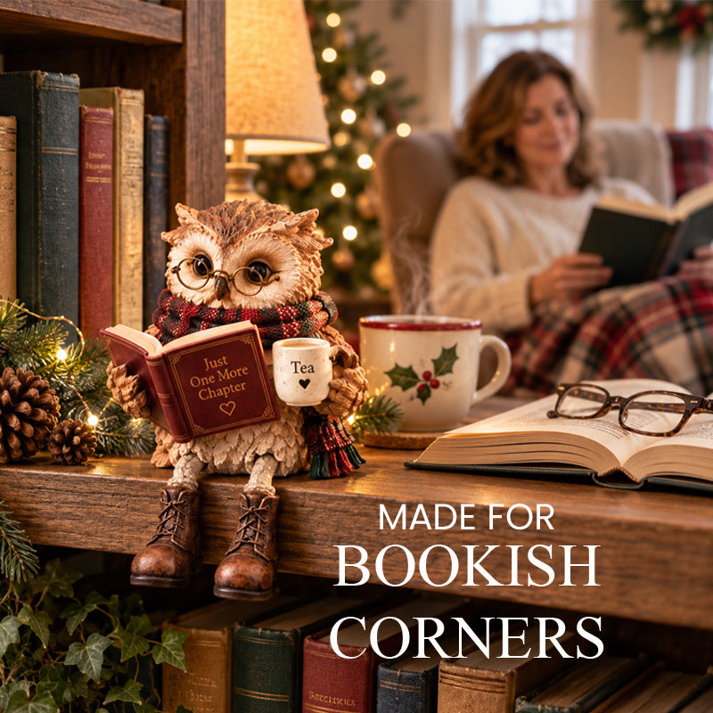 🦉📚 Owl Figurine — Bookish Charm with Glasses, Book & Cozy Details