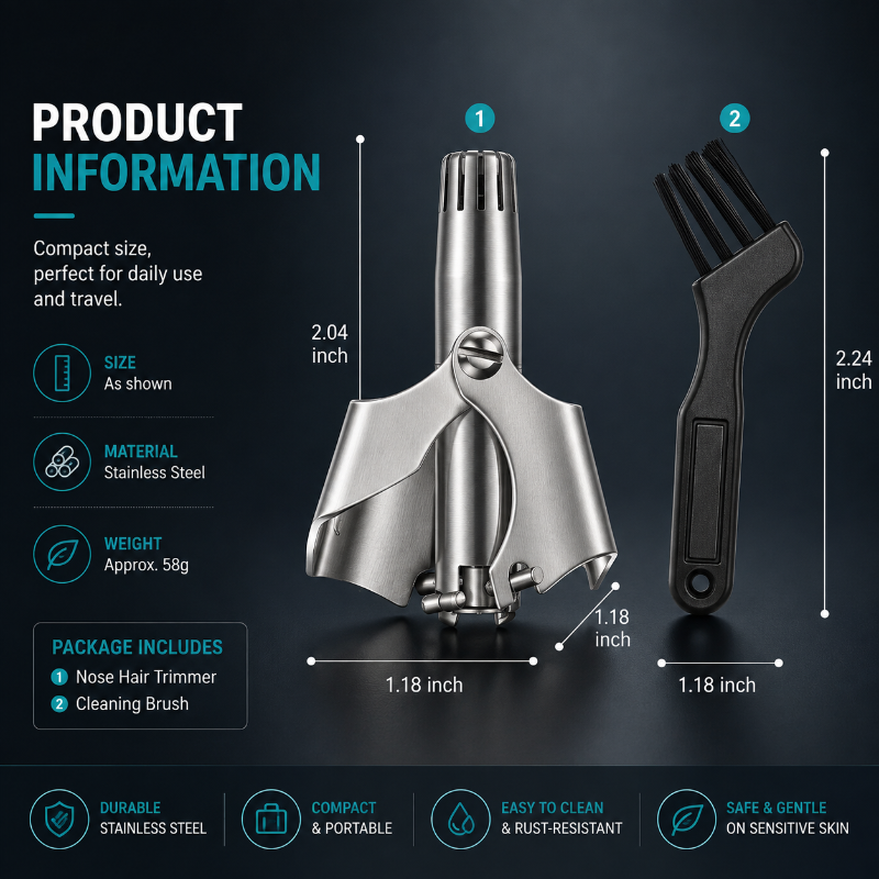 Manual Nose Hair Trimmer – Stainless Steel 360° Trimmer, Waterproof & No Battery Required