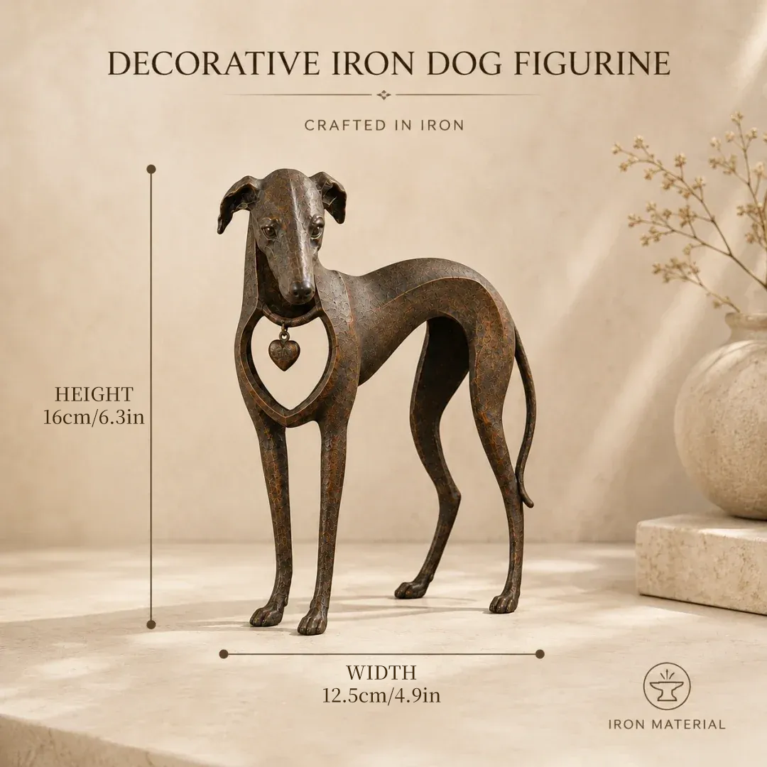 Heritage Heart Sighthound Sculpture – Vintage Iron Dog Accent for Timeless Interiors