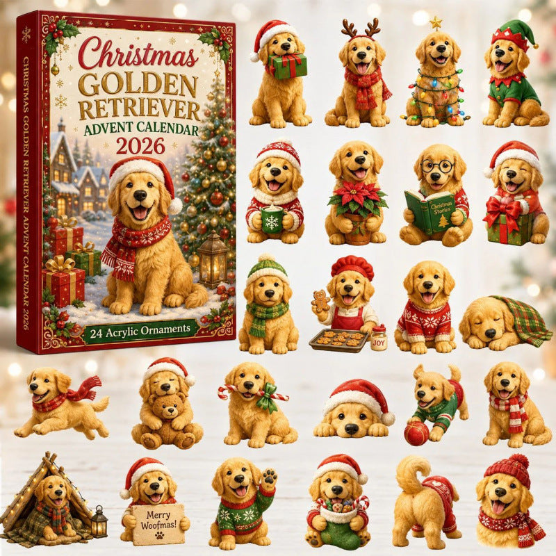 CHRISMAST KICKOFF 48% OFF - 2026 Golden Retriever Advent Calendar Blind Box - 24-Day Festive Countdown, Acrylic Charms Blind Box - Gift For Dog Lovers