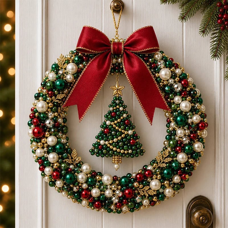 🎄✨ DIY Kit for a Christmas Wreath with Pearls – Handmade Christmas Door Decoration with Beads 💎🎀
