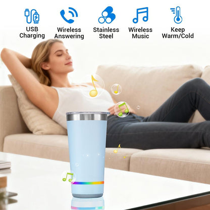 🔊 Stainless Steel Insulated Mug with Bluetooth Speaker – Rechargeable LED Light Cup for Music, Drinks & Outdoor Enjoyment
