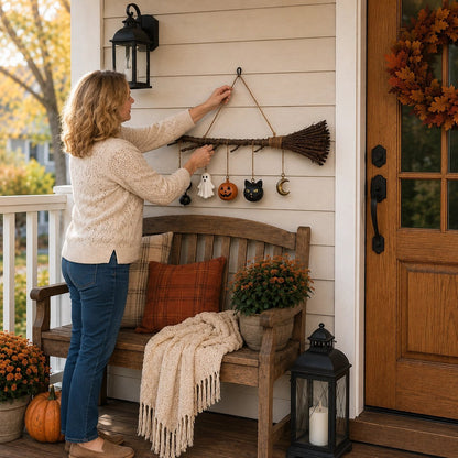 🔥 Limited-Time 49% OFF 🍂 Lighted Fall Broom Wall Hanging – Cozy Halloween & Autumn Decor