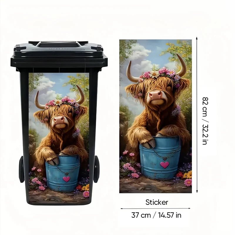 🐮 Highland Cattle Floral Print Bin Sticker