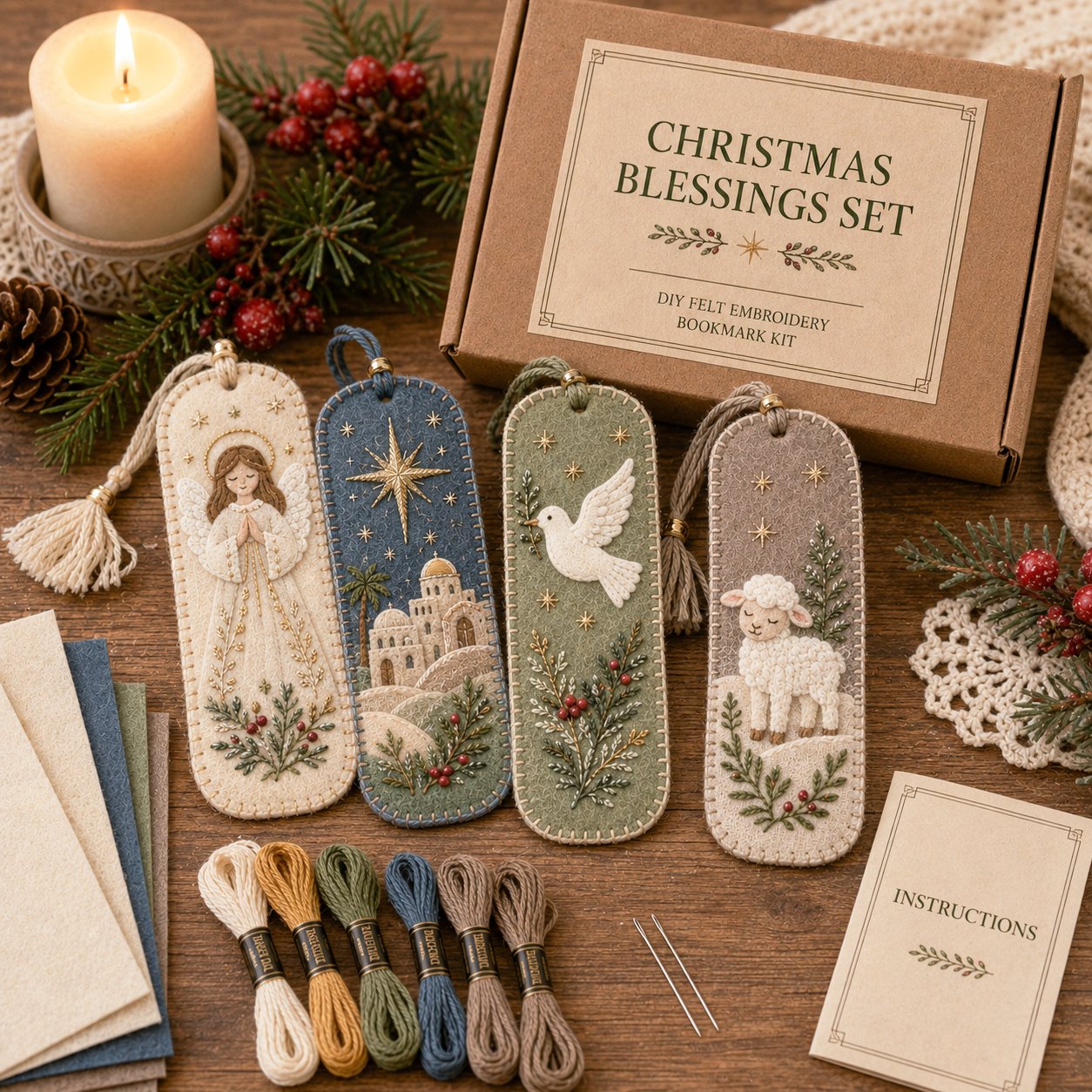 ⏳ Last Day 49% OFF – 🎄 DIY Felt Embroidery Bookmark Kit