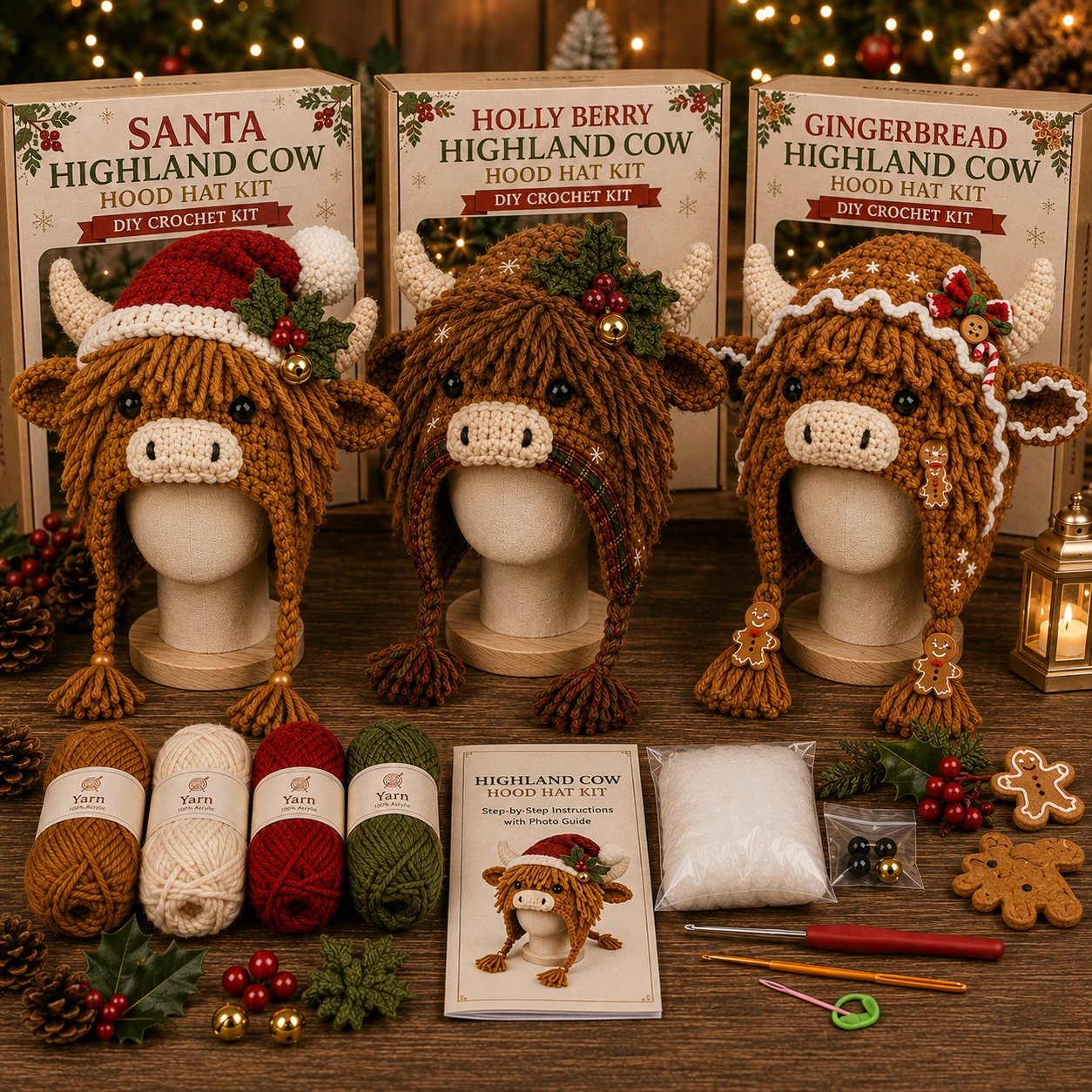 Highland Cow Hood Hat DIY Crochet Kit