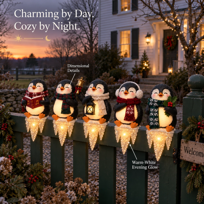 Lighted Penguin Icicle Window Ledge Set