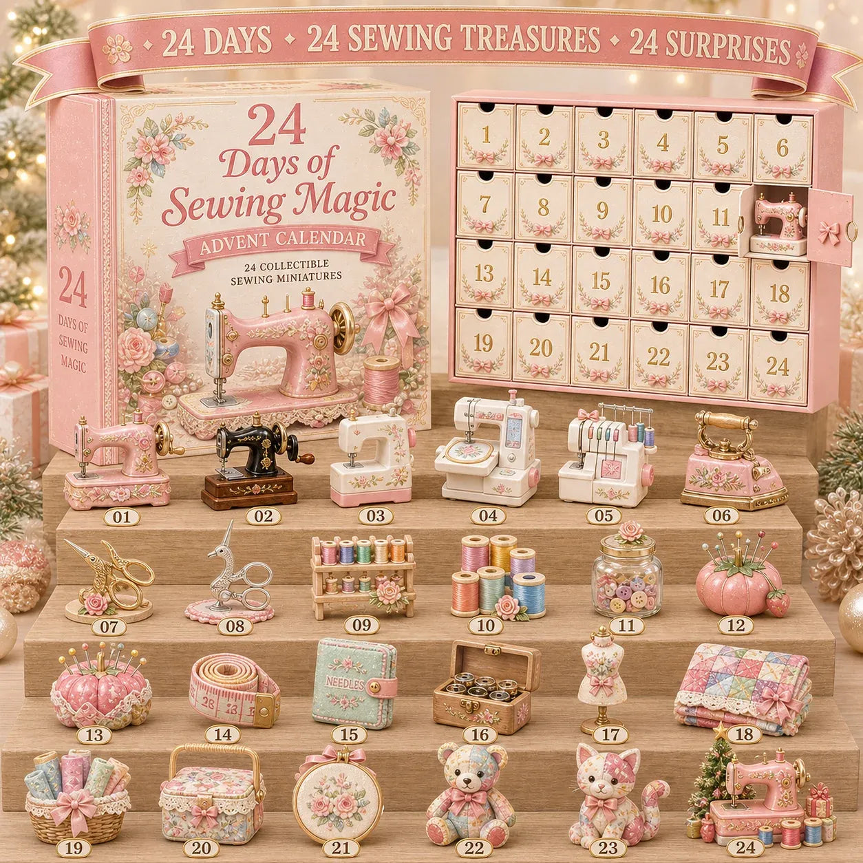 ⏳ Last Day 48% OFF – 🧵24 Days Of Sewing Magic Advent Calendar | 24 Sewing-Inspired Miniatures for Craft Lovers, Quilters & Handmade Enthusiasts 🎁