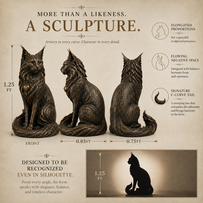 The Quiet Guardian Maine Coon Sculpture – Vintage-Inspired Cat Keepsake with Heart Charm