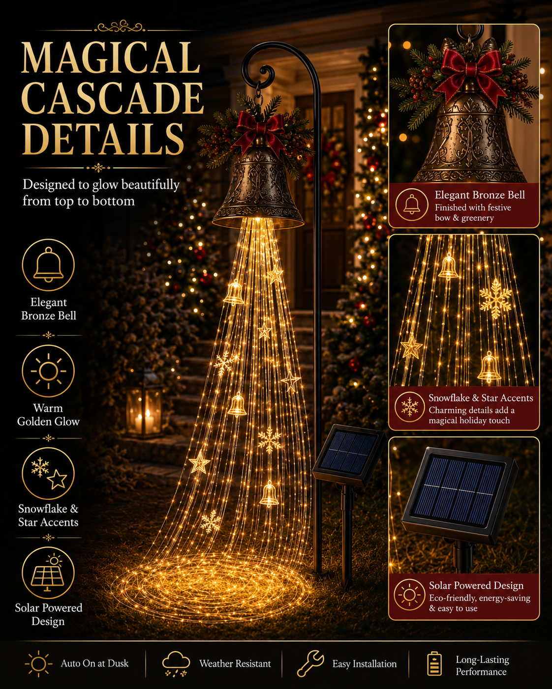 🔥Hot Sale 49% OFF🎄 Christmas Bell Cascade Solar Yard Light✨