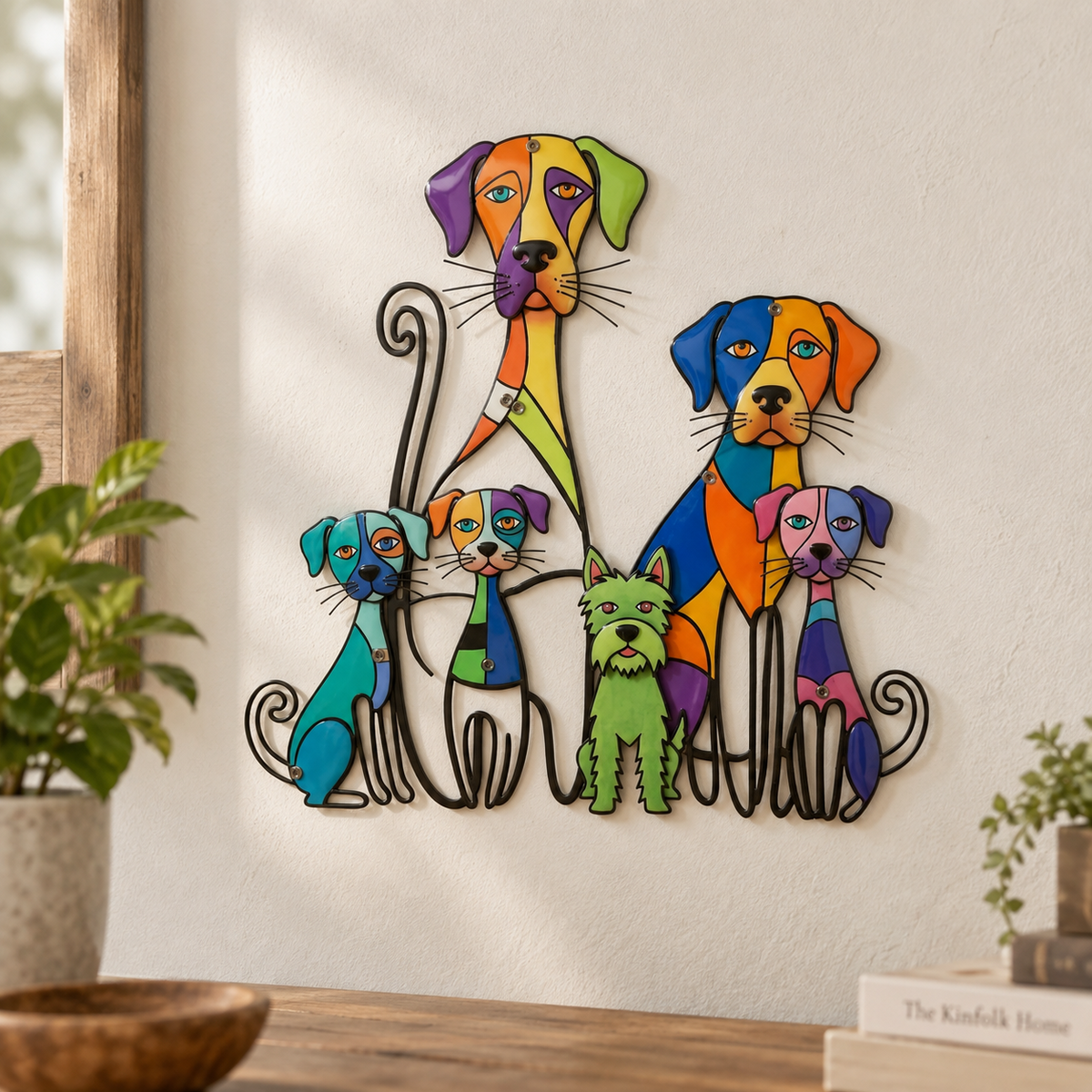 Colorful Dog Family Metal Wall Decor