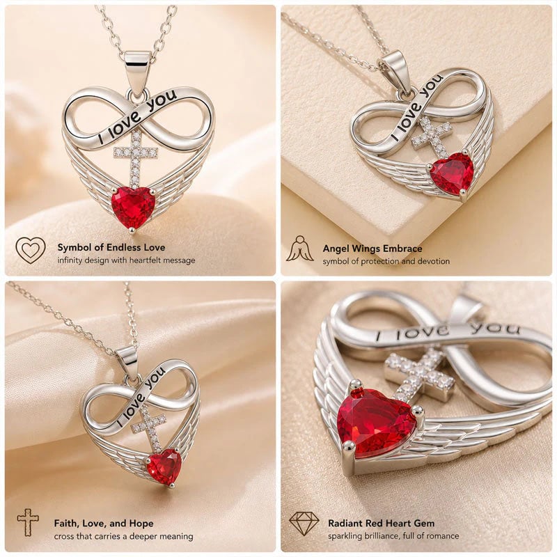 Infinity Heart Cross Necklace with Wing Pendant – Faith & Eternal Love ✨