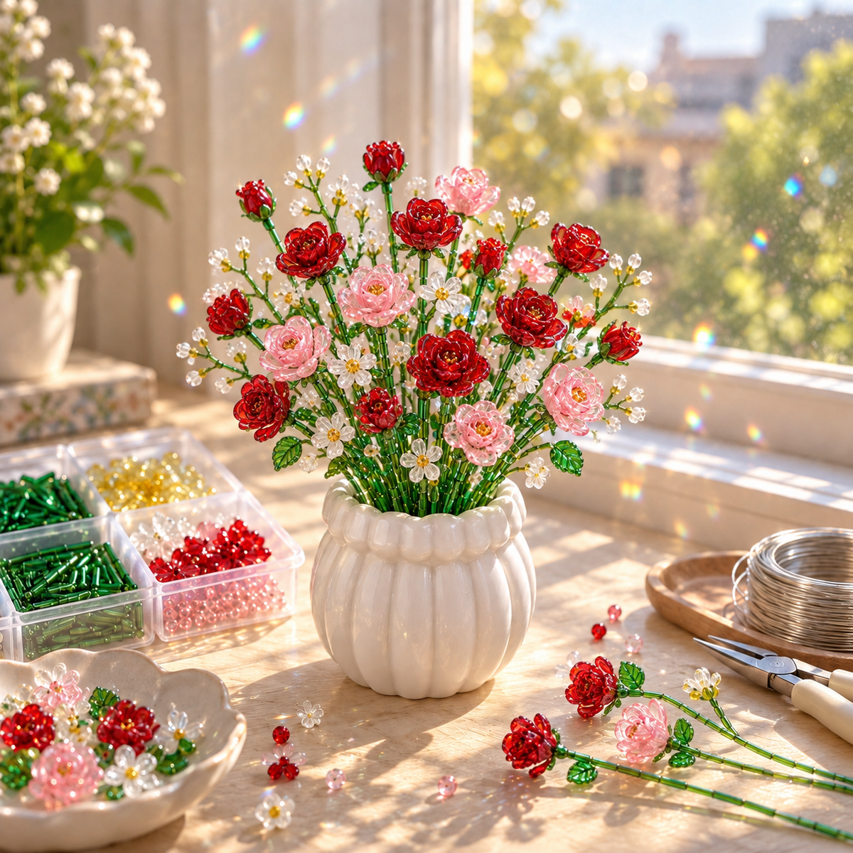 ⏳ Last Day 48% OFF –🌼✨DIY Beaded Wildflower Bouquet Kit – Handmade Crystal Flower Craft Set🌸✨