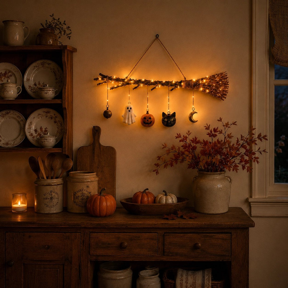🔥 Limited-Time 49% OFF 🍂 Lighted Fall Broom Wall Hanging – Cozy Halloween & Autumn Decor