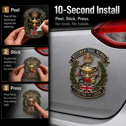 🩺British Retired Nurse “A Lifetime of Caring” Tribute Metal Car Emblem