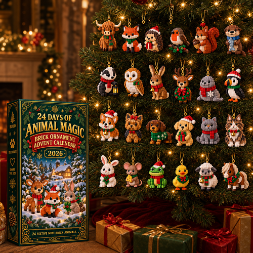 2027 24 Days of Animal Magic Brick Ornament Advent Calendar | 24 Christmas Tree Hanging Decorations, Christmas Gift
