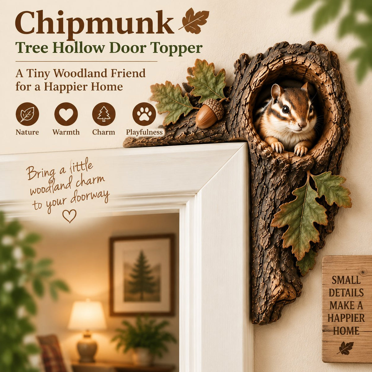 ⏰LAST DAY 49% OFF 🐿️ 3D Chipmunk Tree Hollow Door Topper | Woodland Animal Doorway Decor For Cozy Nature Homes