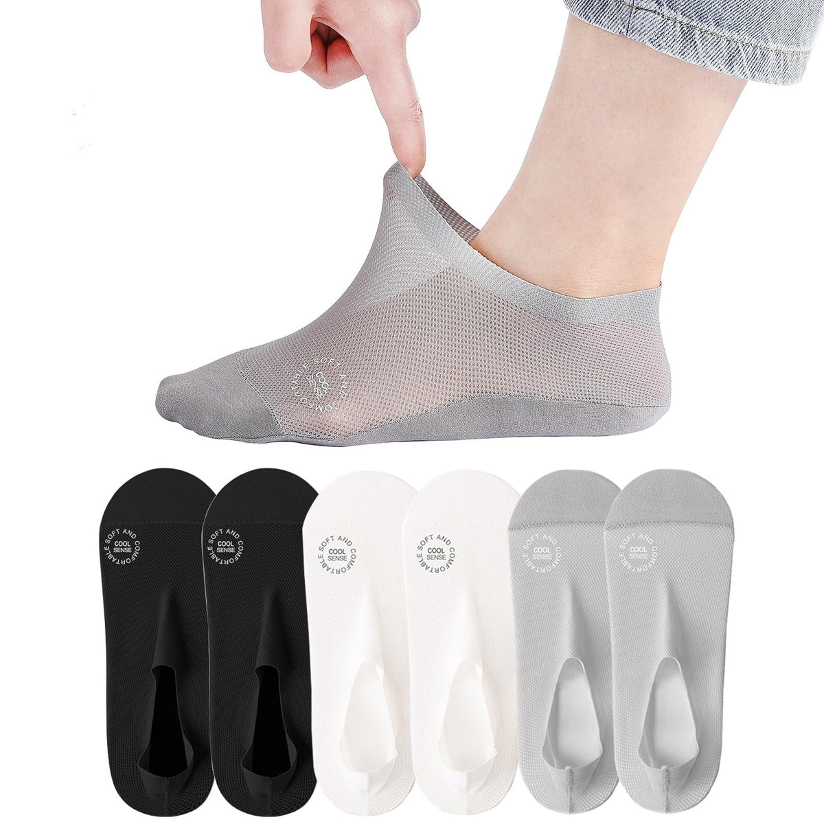 🔥 3-Pair Invisible Grip Socks Pack 🧦 – Breathable Low-Cut Anti-Slip Sweat-Absorbing Design