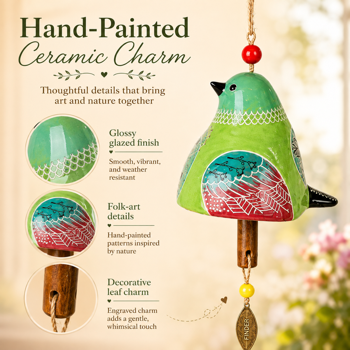 Hand-Painted Resin Bird Wind Chime