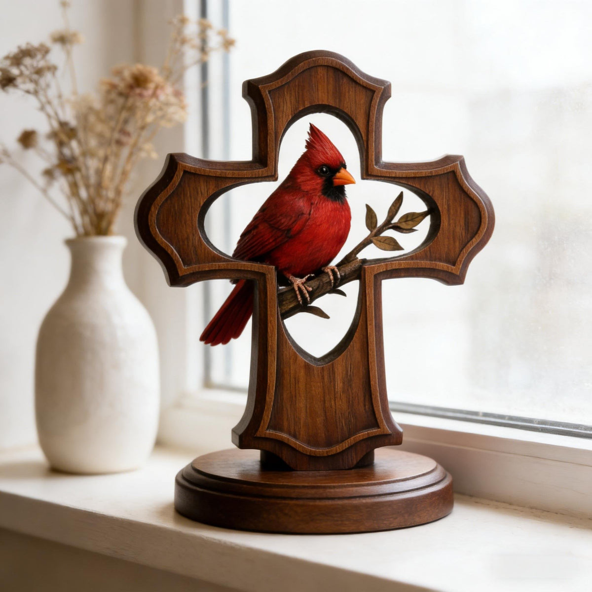 ❤️✝️Handcrafted Cardinal Cross Ornament