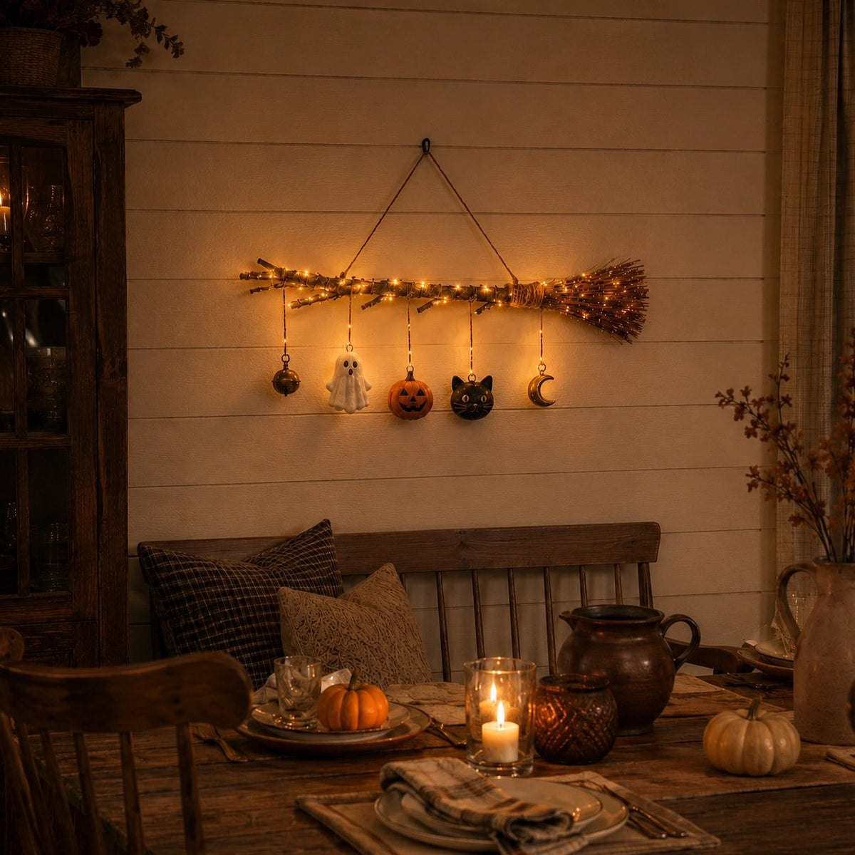 🔥 Limited-Time 49% OFF 🍂 Lighted Fall Broom Wall Hanging – Cozy Halloween & Autumn Decor