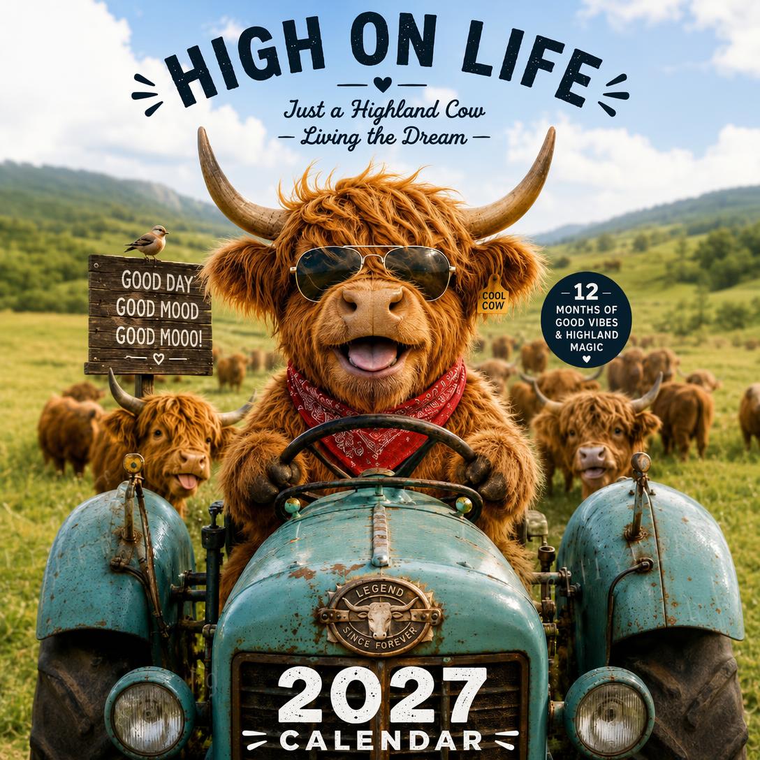 2027 Funny Highland Cows Wall Calendar | A4 Hanging Calendar