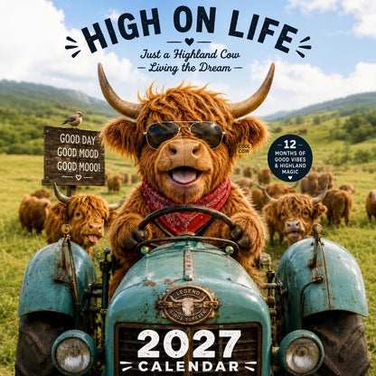 2027 Funny Highland Cows Wall Calendar | A4 Hanging Calendar
