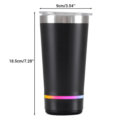 🔊 Stainless Steel Insulated Mug with Bluetooth Speaker – Rechargeable LED Light Cup for Music, Drinks & Outdoor Enjoyment
