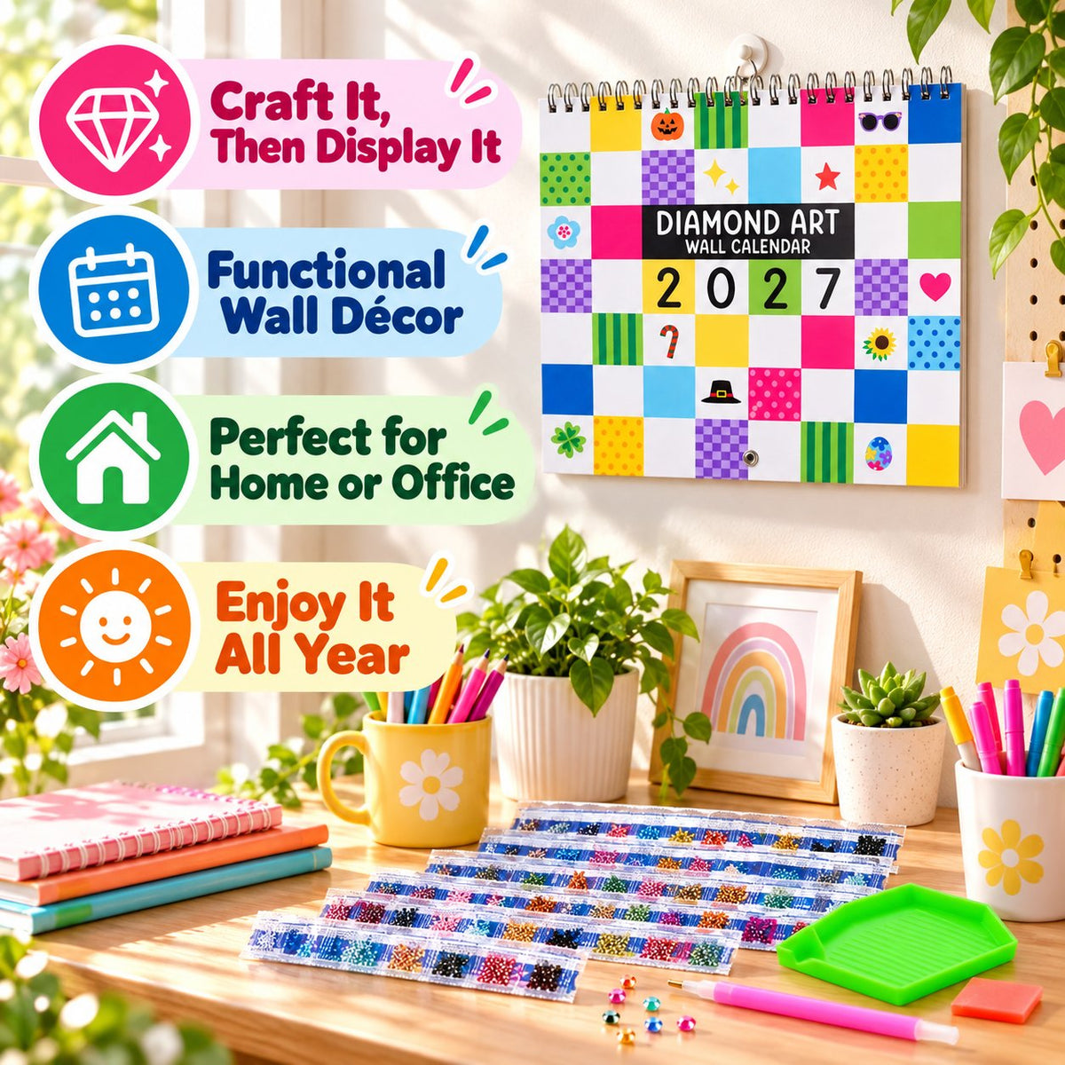 ⏳ Last Day 48% OFF – 💎 2027 Diamond Art Wall Calendar Kit | 12 Monthly Designs + Complete Gem Tools ✨