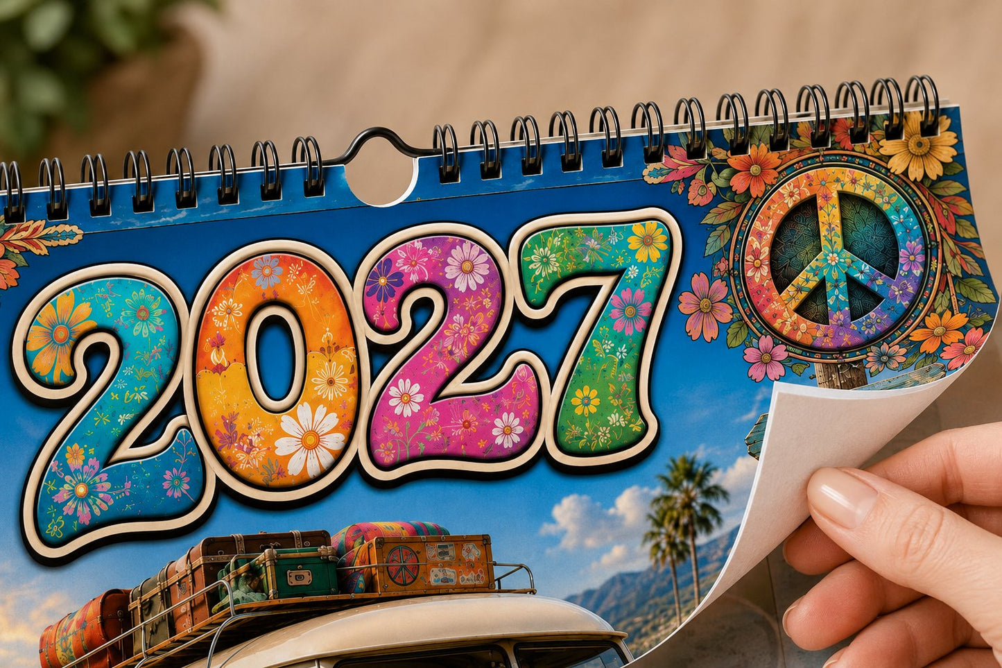 🌼2027 Hippie Boho Wall Calendar – Retro Road Trip Calendar
