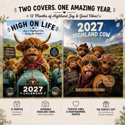 2027 Funny Highland Cows Wall Calendar | A4 Hanging Calendar