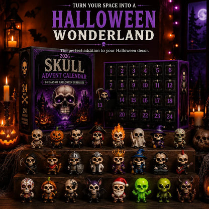 ⏳ Last Day 49% OFF – 💀 2026 Skull Halloween Advent Calendar | 24 Unique Collectible Skull Characters with Vampire, Pirate, Wizard & Monster Designs 🎃