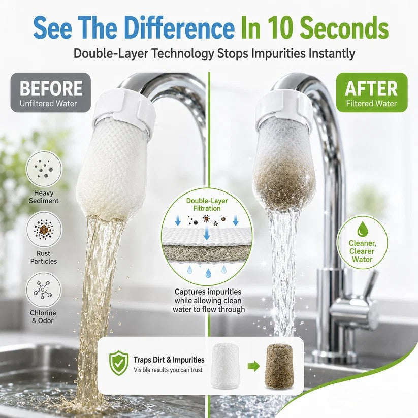 ⏰47%OFF⚡50K+ SOLD!💥Anti-Splash Kitchen Faucet Cotton Filter for Sediment & Rust Removal