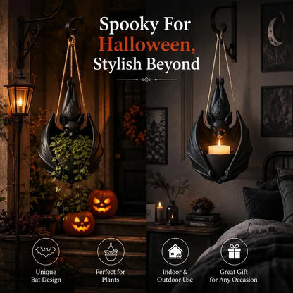 Gothic Bat Hanging Planter For Halloween Decor