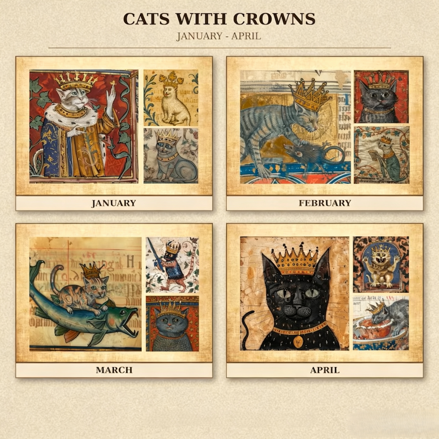 Medieval Cats with Crowns Calendar 2027