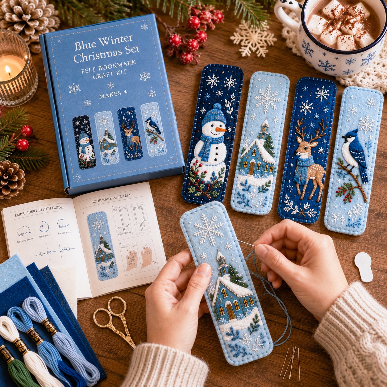 ⏳ Last Day 49% OFF – 🎄 DIY Felt Embroidery Bookmark Kit