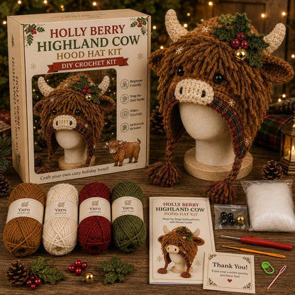 Highland Cow Hood Hat DIY Crochet Kit