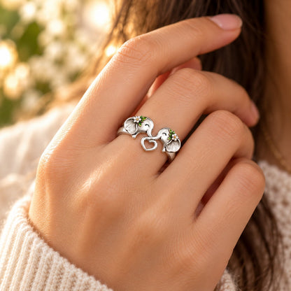 🐘 Pure Silver Elephant Heart Ring – Meaningful Sisterhood & Best Friend Gift
