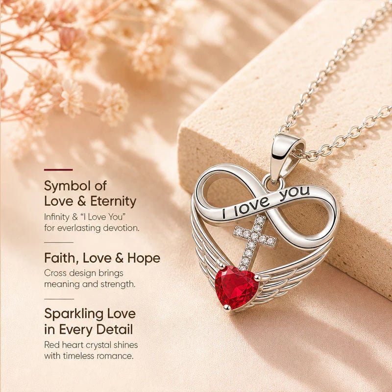 Infinity Heart Cross Necklace with Wing Pendant – Faith & Eternal Love ✨