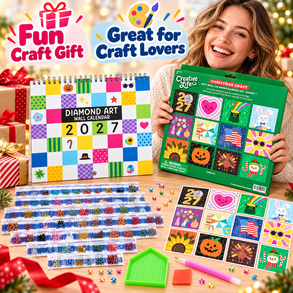 ⏳ Last Day 48% OFF – 💎 2027 Diamond Art Wall Calendar Kit | 12 Monthly Designs + Complete Gem Tools ✨