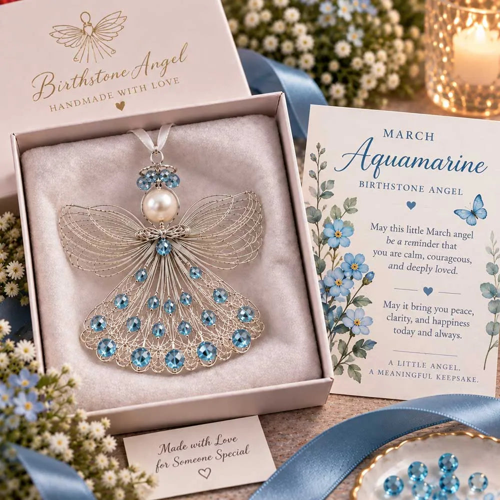 ⏳ Last Day 48% OFF – 👼Handmade Birthstone Angel Wire Ornament |12 Meaningful Birthstone Colors with Keepsake Card ✨