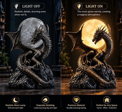 🐉 Gothic Dragon Moon Globe Statue Lamp